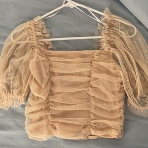 Puffy, ruched, soft pink top